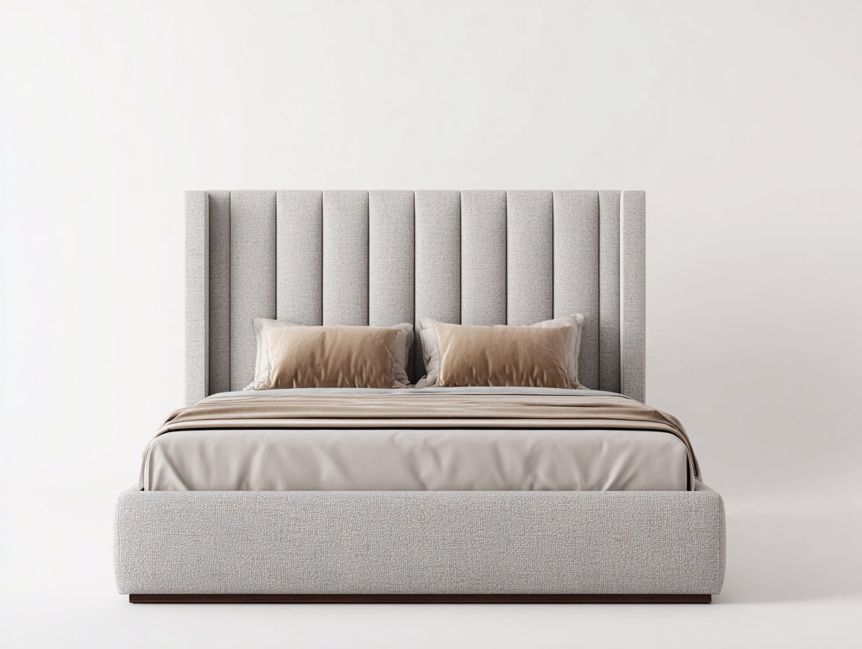 Letto matrimoniale - tessuto bouclé - 216x174x124 cm - beige chiaro - moderno