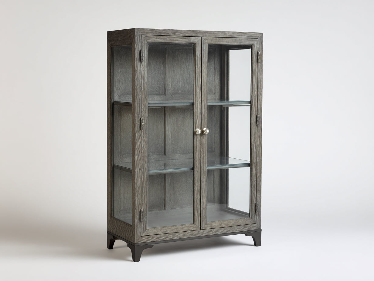 Librerie - legno-vetro-metallo - 96x36x145 cm - grigio tortora - contemporaneo