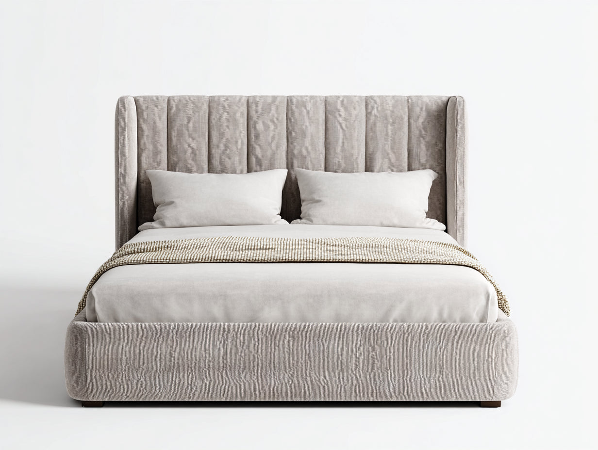 Letto matrimoniale - tessuto - 216x172x125 cm - beige - contemporaneo