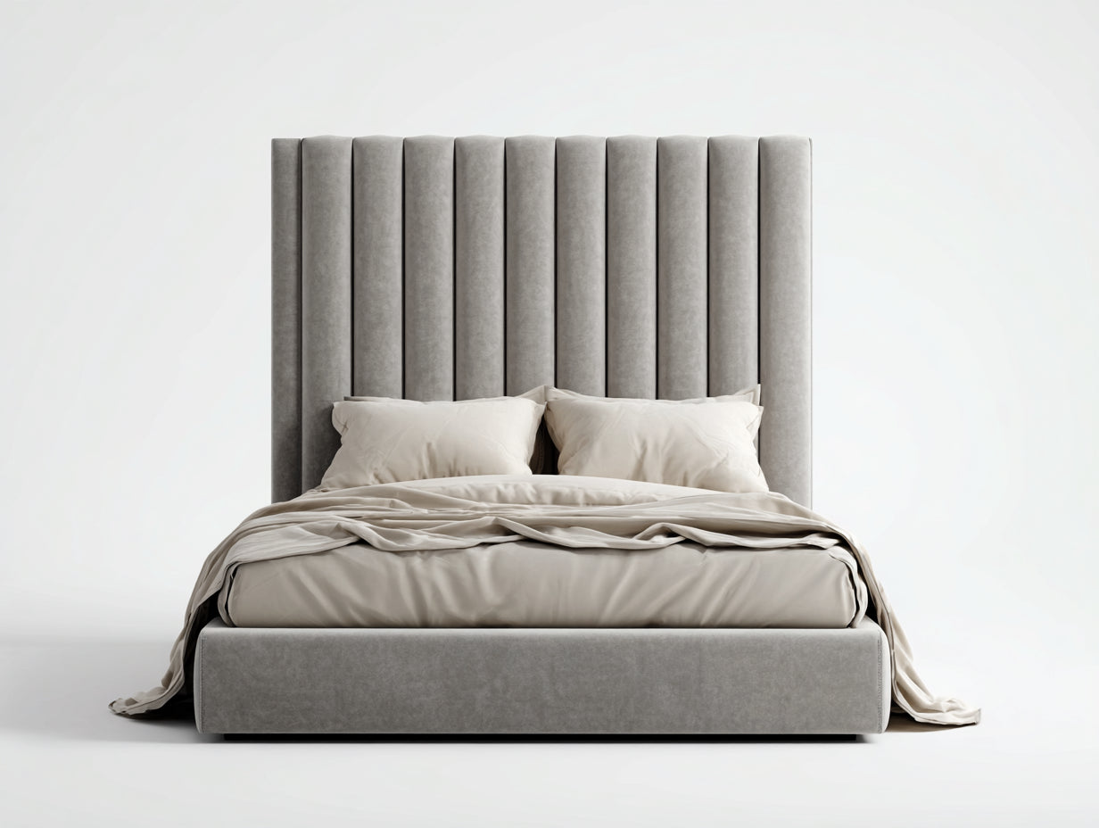 Letto matrimoniale - velluto - 222x174x150 cm - grigio tortora - moderno