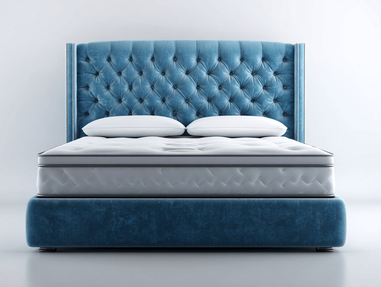 Letto matrimoniale - velluto - 218x174x126 cm - blu petrolio - classico moderno