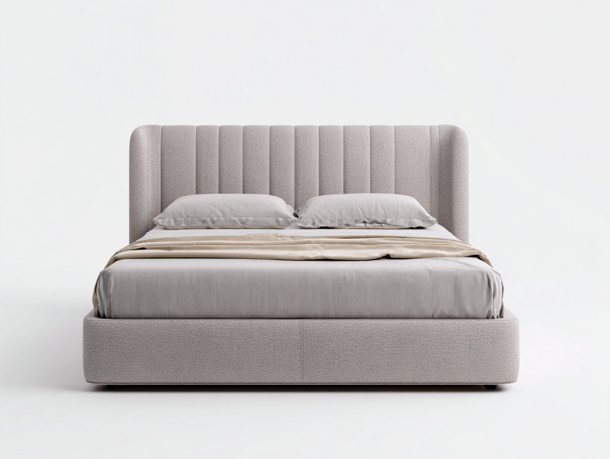 Letto matrimoniale - tessuto bouclé - 216x174x116 cm - beige chiaro - moderno