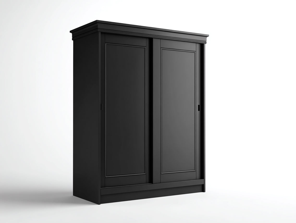 Armadio - legno-metallo - 145x58x190 cm - nero opaco - classico moderno con ante scorrevoli