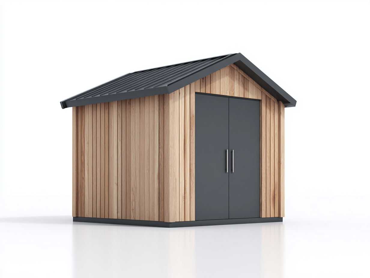 Casetta da giardino - legno - 318x230x254 cm - legno naturale-grigio scuro - stile moderno