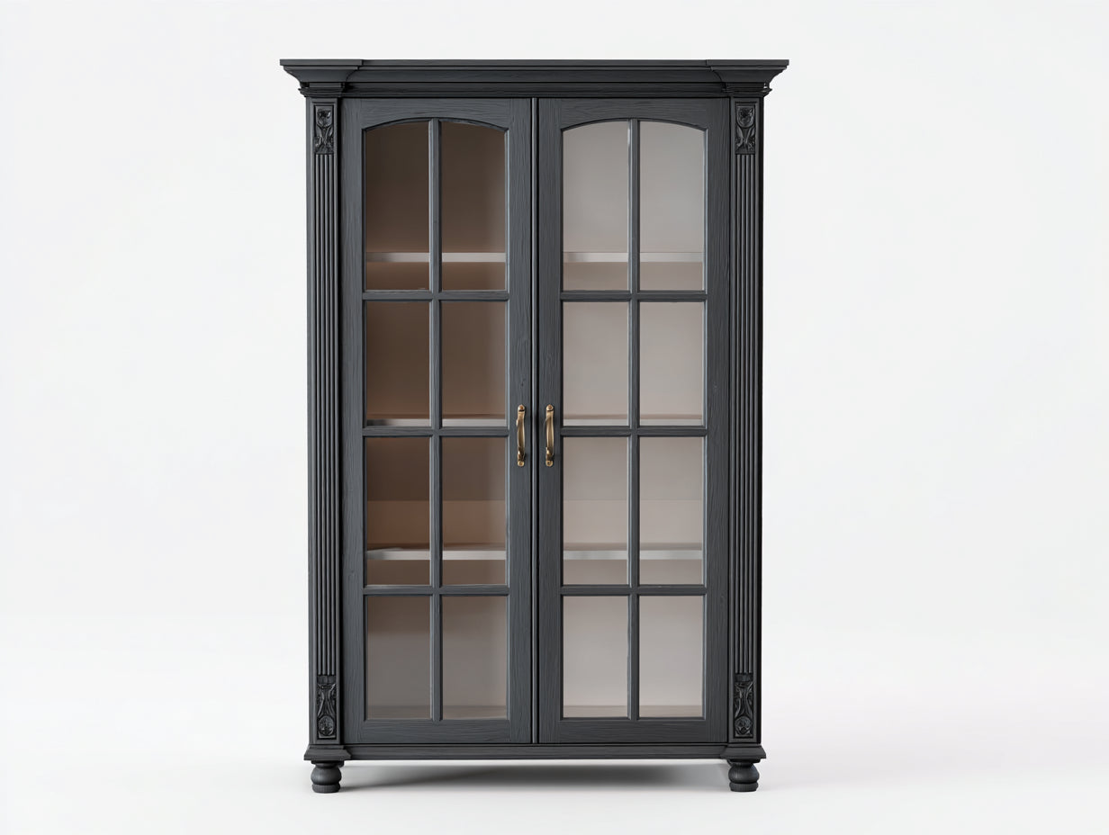 Librerie - legno-vetro-metallo - 118x42x196 cm - grigio antracite - classico