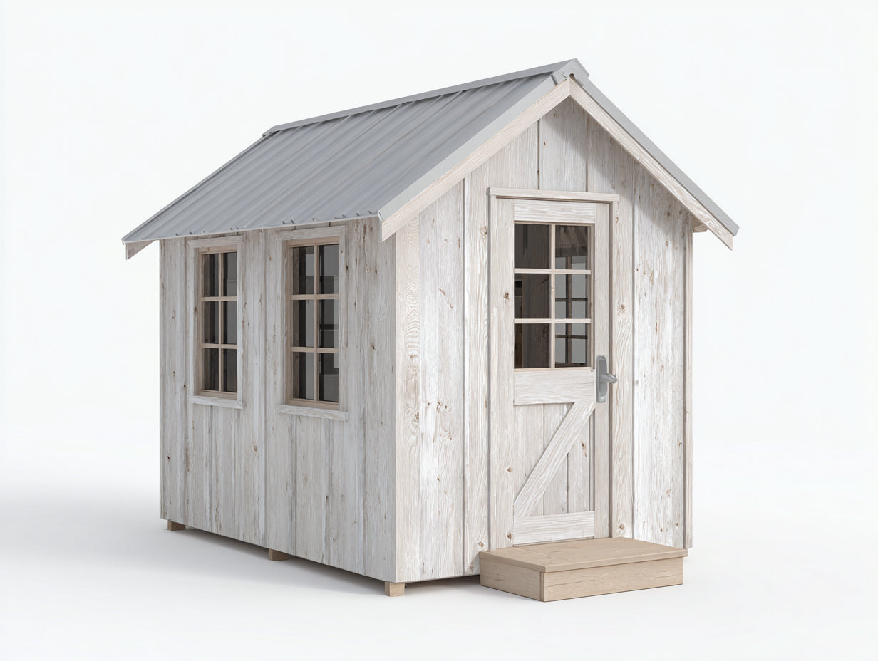 Casetta da giardino - legno-vetro - 286x218x258 cm - bianco naturale-grigio chiaro - stile cottage