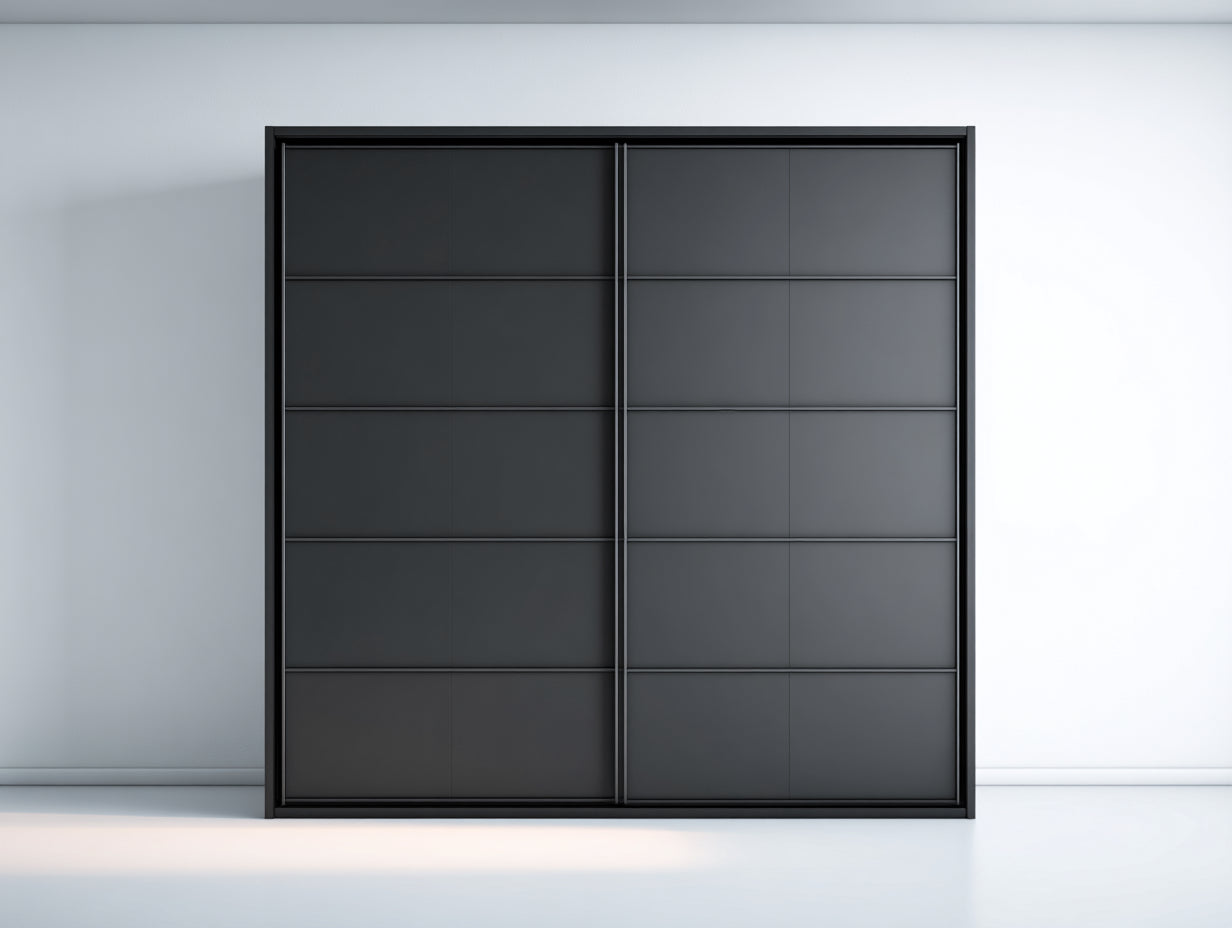 Armadio - pannello in legno-metallo - 180x60x200 cm - nero opaco - moderno minimalista con ante scorrevoli