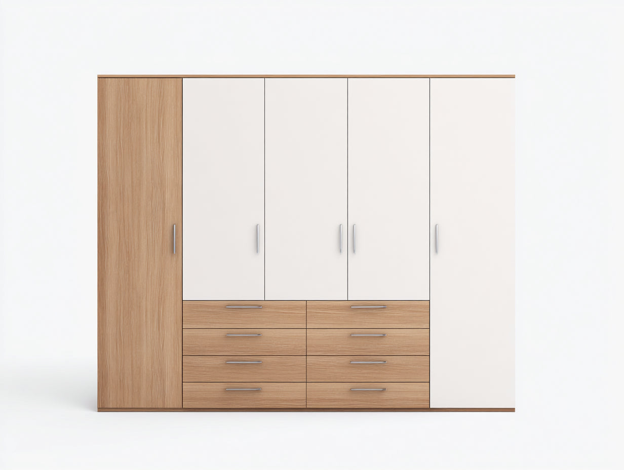 Armadio - pannello in legno-metallo - 260x55x200 cm - rovere naturale-bianco - moderno con ante e cassetti