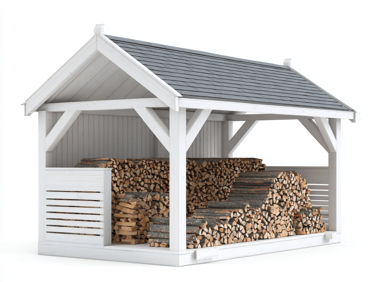 Portalegna - legno - 330x135x205 cm - bianco-grigio ardesia - classico con tetto a capanna