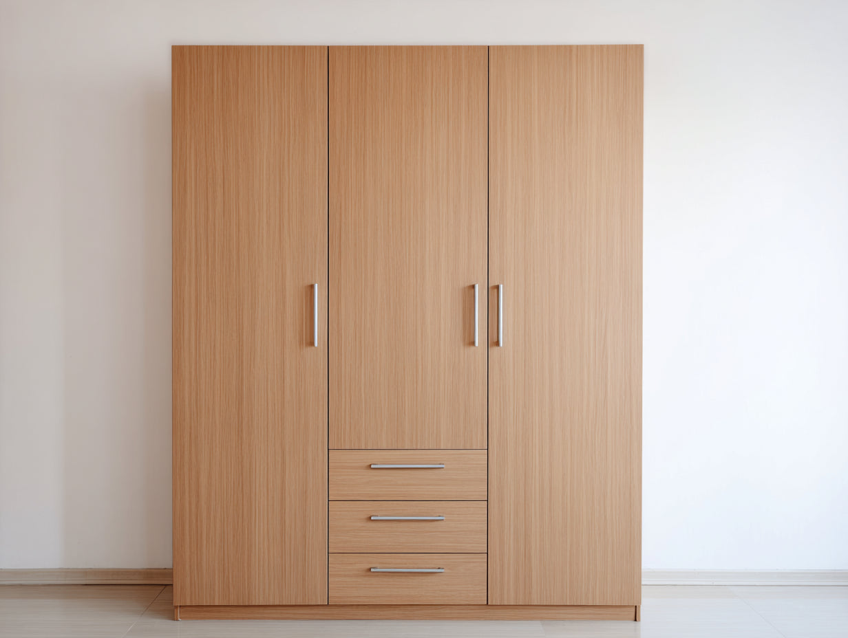 Armadio - pannello in legno - 160x52x205 cm - rovere naturale - moderno con ante e cassetti