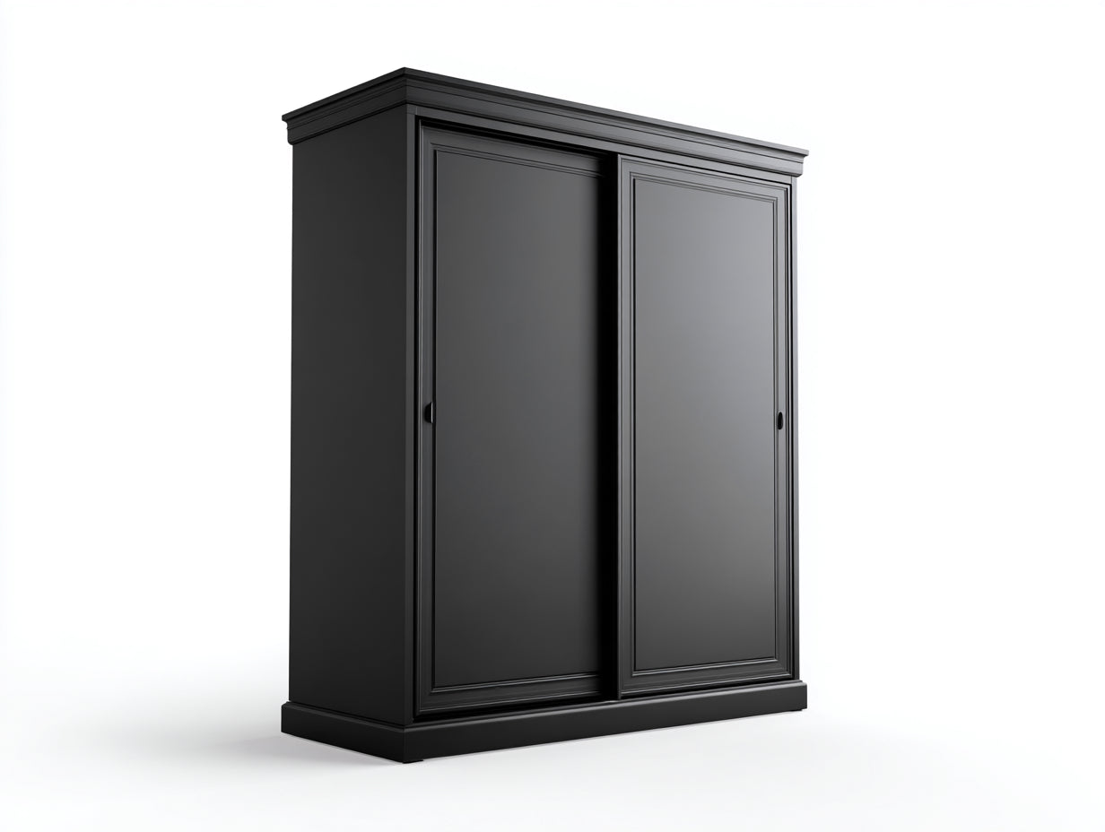 Armadio - legno-metallo - 155x60x195 cm - nero opaco - classico moderno con ante scorrevoli
