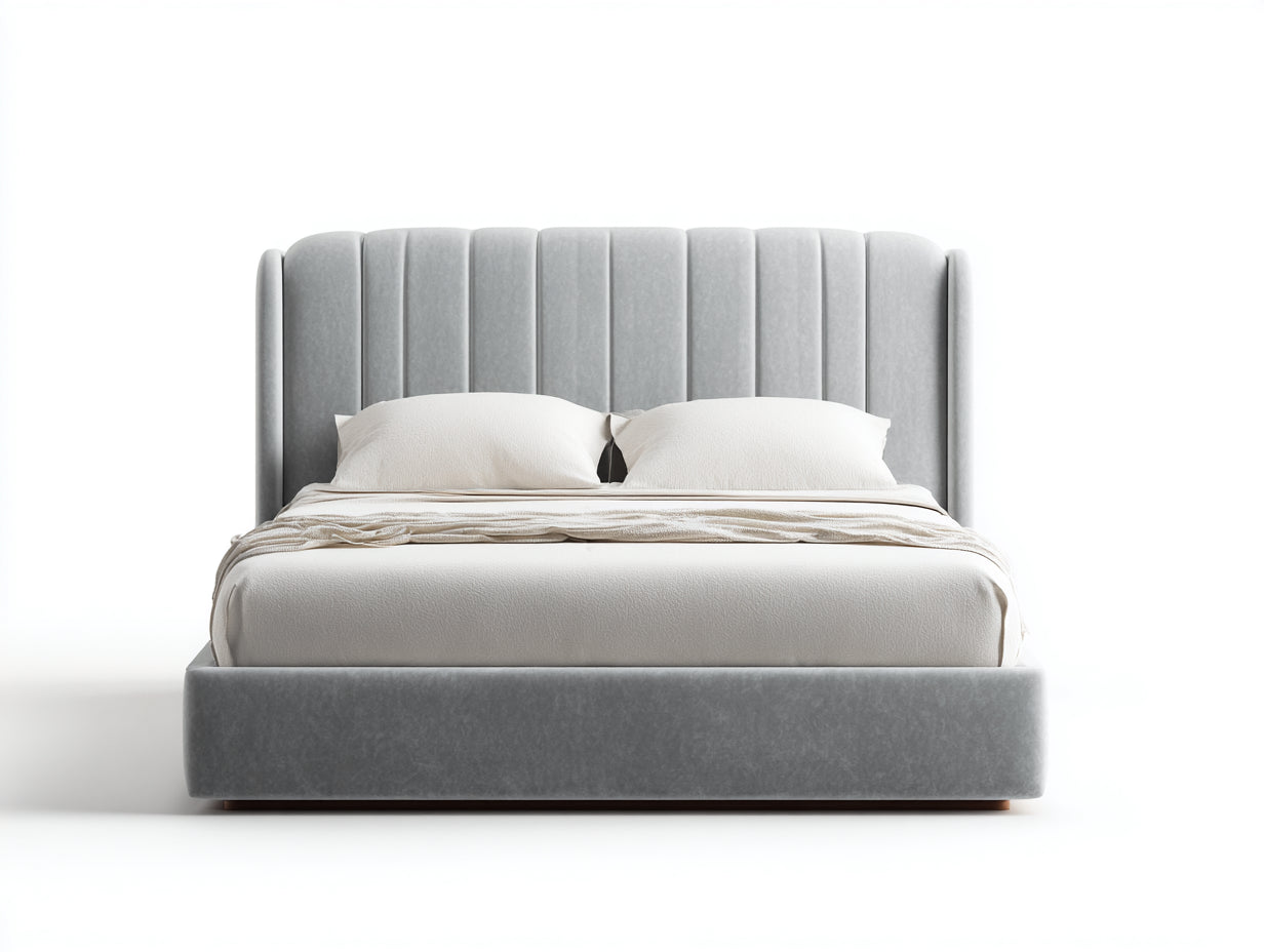 Letto matrimoniale - velluto - 216x172x118 cm - grigio chiaro - contemporaneo