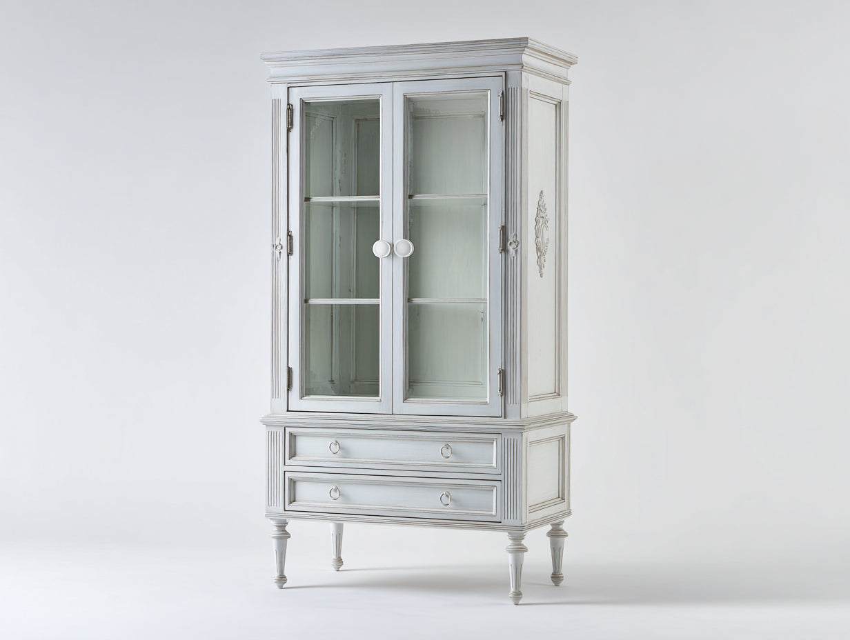 Librerie - legno-vetro-metallo - 92x40x178 cm - bianco anticato - classico